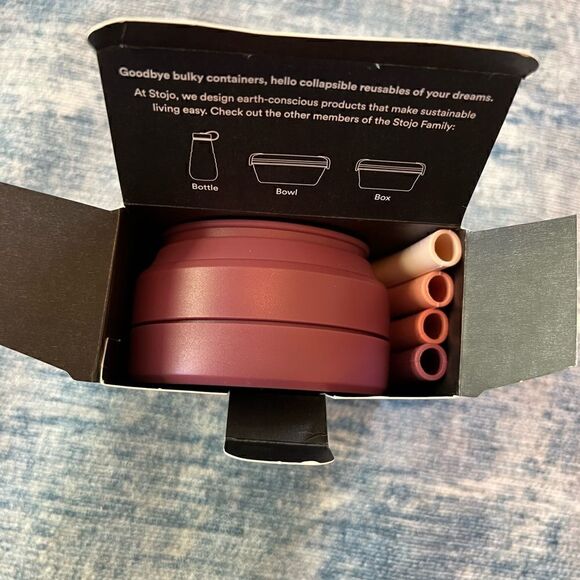 NIB! Stojo 12 oz Collapsible Cup with 4 Reusable Straws in Plum Mauve - Picture 5 of 6